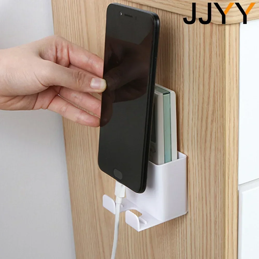 JJYY Mini Wall Mounted Mobile Plug Organizer Storage Rack Remote Control Organizer Home Essentials Organizer