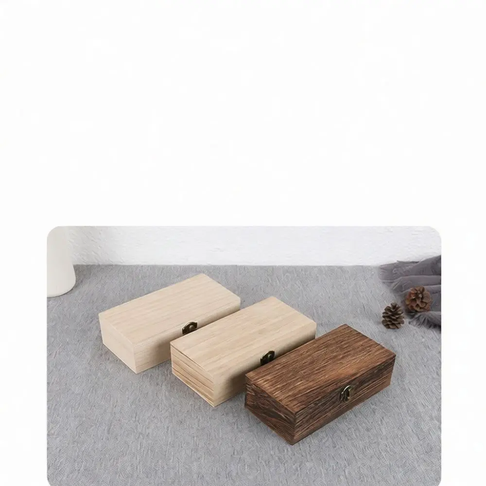 Retro Paulownia Wooden Box Hinged Lid Rectangular Gift Packing Case Natural Storage Organizer For Home Accessories