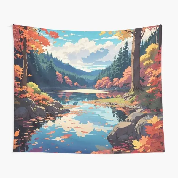 Fallen Leaves And Calm Waters A Tranqui  Tapestry Travel Bedroom Living Yoga Towel Room Hanging Art Colored Mat Blanket Home