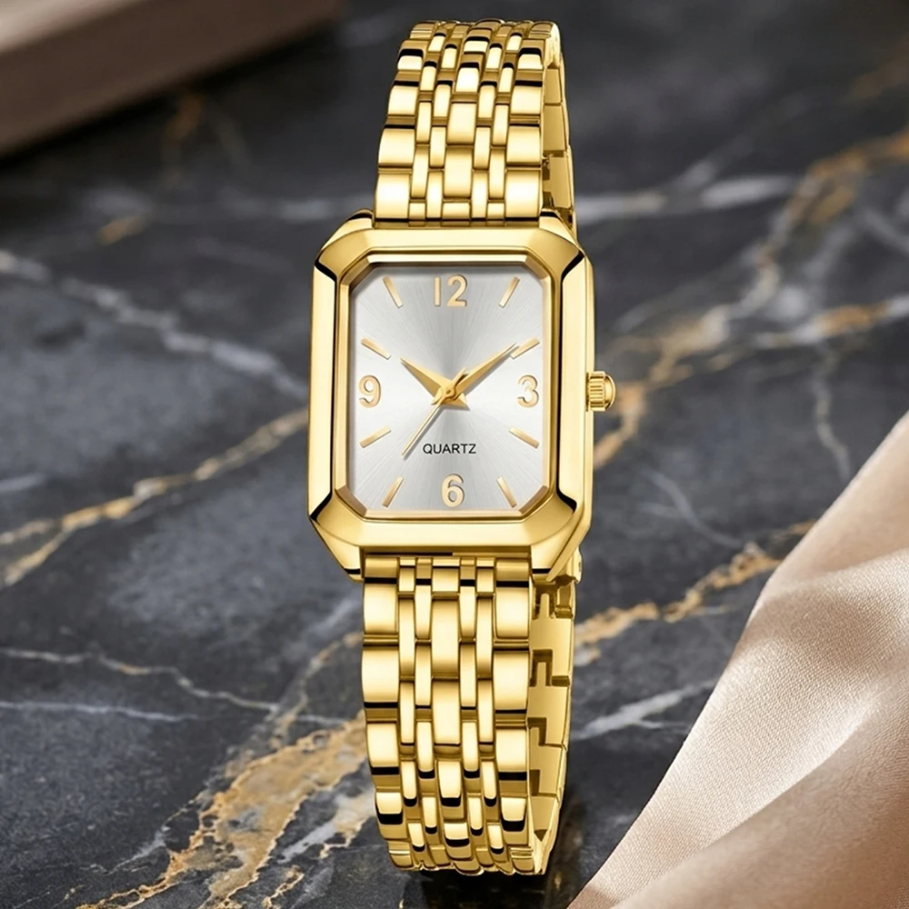 4Pcs/Set Unisex Jewelry Watches Women's Wristwatch Accessories Gold Trendy Fashionable Elegant Classic Exquisite Light Luxury Simple Luxurious Quartz Watch Set Y2K Suitable for Daily Outfits Perfect Holiday Gift