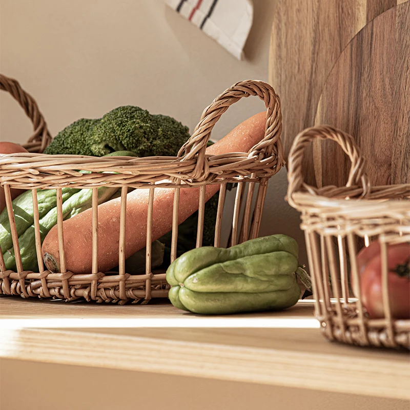 Willow Woven Basket Double Ear Basket Bamboo Household Storage Rattan Woven Vegetable Washing Basket