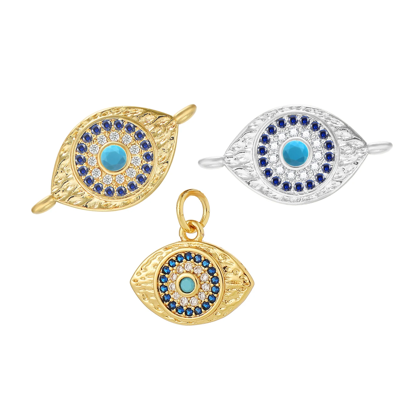 AAA Cubic Zirconia Crystal Brass Nazar Evil Eye Lucky Charm Connector Good Quality CZ Stones DIY Jewelry Handmade Pendant Gift