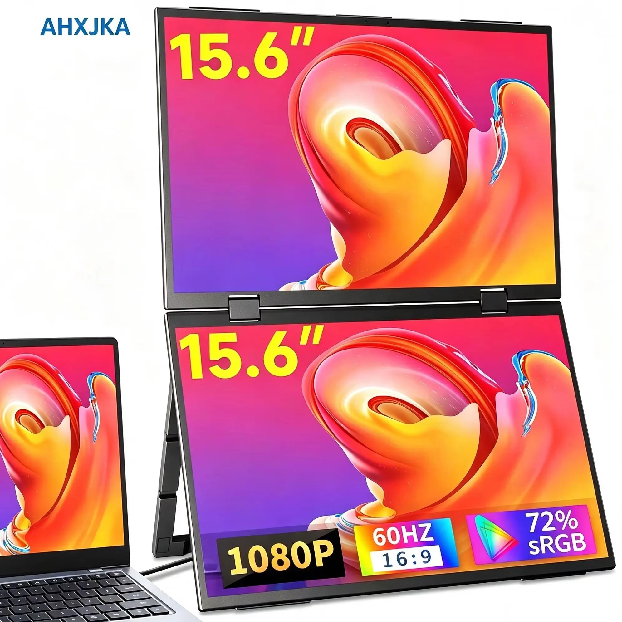 15.6 Inch Dual Portable Monitor 1920*1080P FHD IPS Stackable Foldable Triple Monitor With Type-C Mini HDMI For Phone Laptop