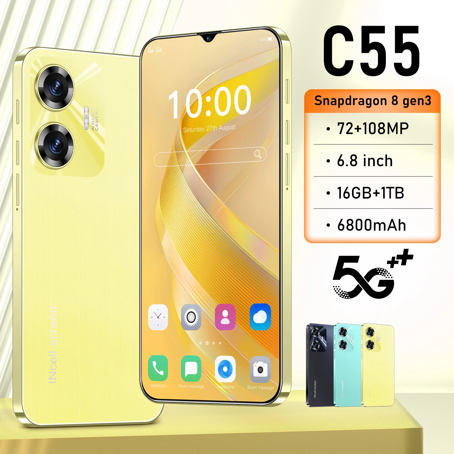 

Global Version C55 Smartphone 5G 6.8 Inch Snapdragon 8 gen3 108MP Camera 6800Mah Battery Android 14.0 Phone Unlocked Celular