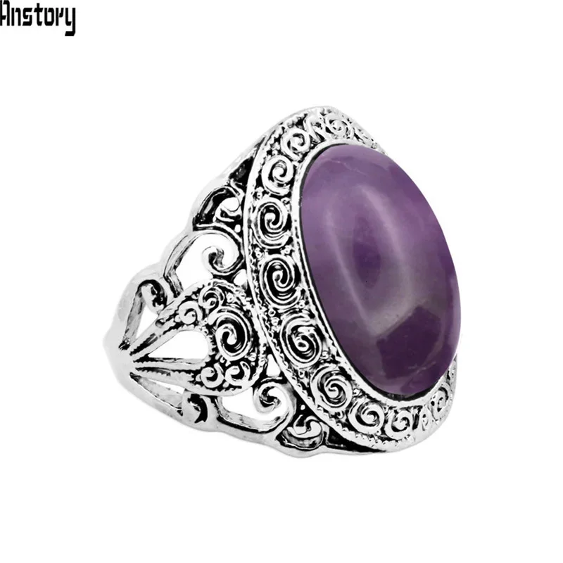 Vintage Pink Quartz Jades Amethysts Rings For Women Antique Silver Plated Plant Snail Fashion Ring