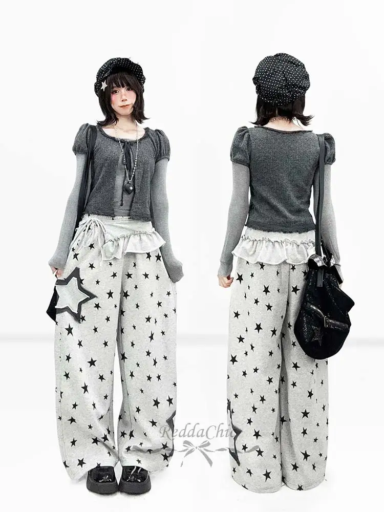 REDDACHiC Puff Sleeve Cardigan Top Two-piece Set Women Korean Gray Bandage Layering Slim T-shirt Cardigan Grunge Fall Clothes view 3