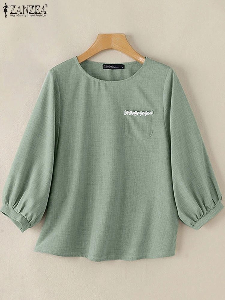 قميص خريفي للسيدات لعام 2024 من ZANZEA بلوزة عمل بأكمام طويلة ورقبة دائرية أنيقة غير رسمية للحفلات قميص نسائي فضفاض مقاس كبير