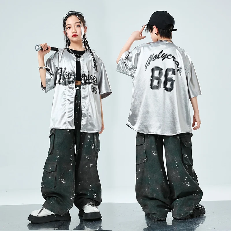 

Children Clothing Sliver Jacket Hiphop Pants Streetwear Girls Modern Hip Hop Dance Costumes For Boys Jazz Stage Wear DQS16200