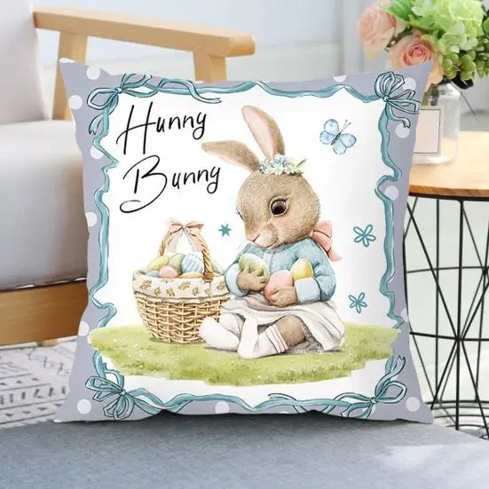 Cute Bunny Animal Print Double Sided Pillowcase, Decorative Square Cushion Cover for Bedroom, Insert Not Included