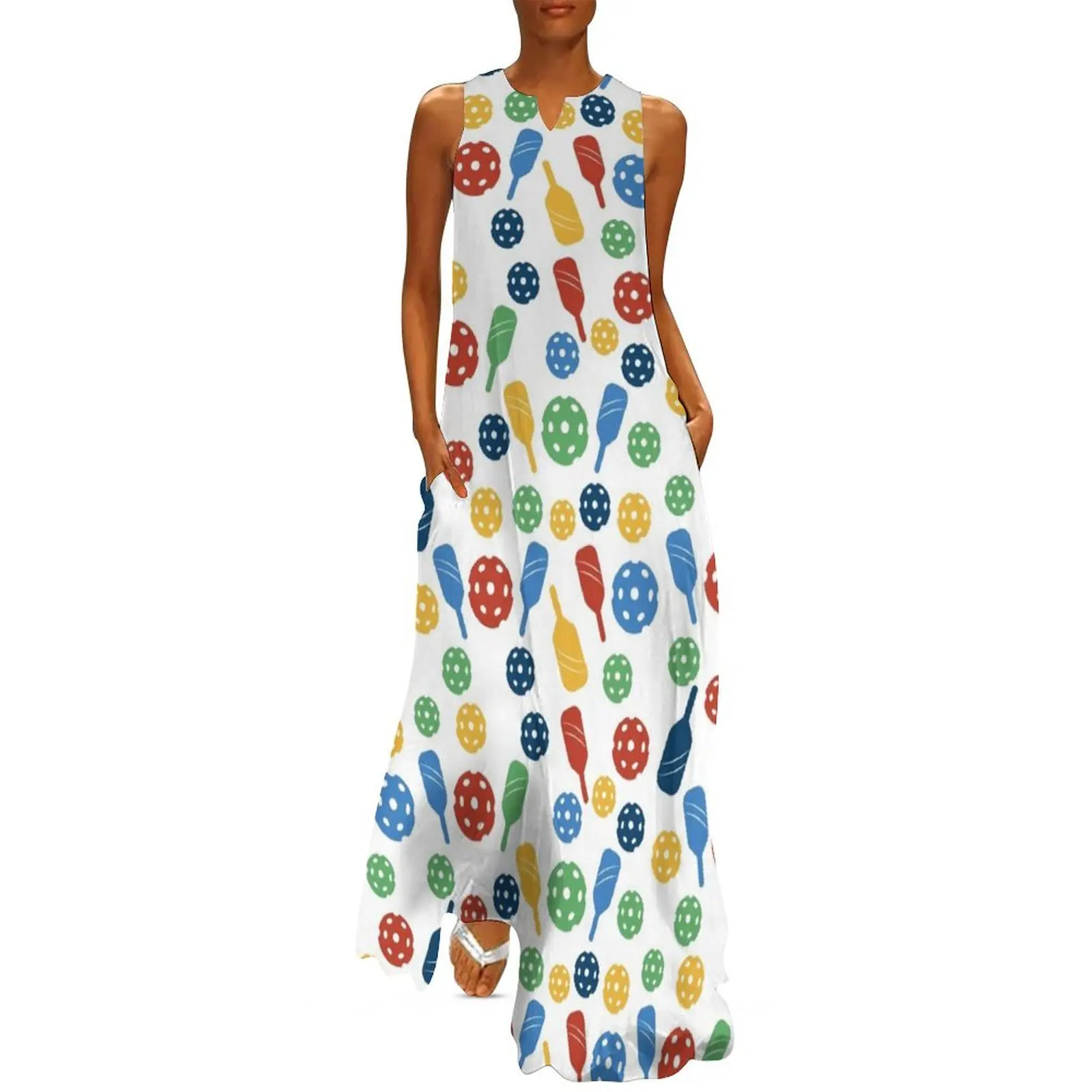 Colorful Pickle-ball Paddle Pattern Long Dress luxury woman party dress purple dress