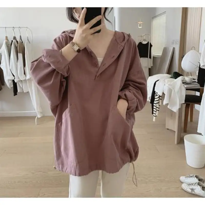 2023 New Spring and Autumn Fashion Personality Trend Simple Casual Loose Oversized Solid Long Sleeve Drawstring Women\'s Hoodie