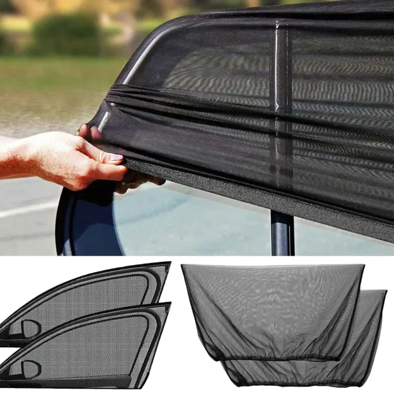 

4 Pcs Car Window Shades, Stretchy Mesh Front Rear Side Window Sun Shades For Heat Block UV Protection