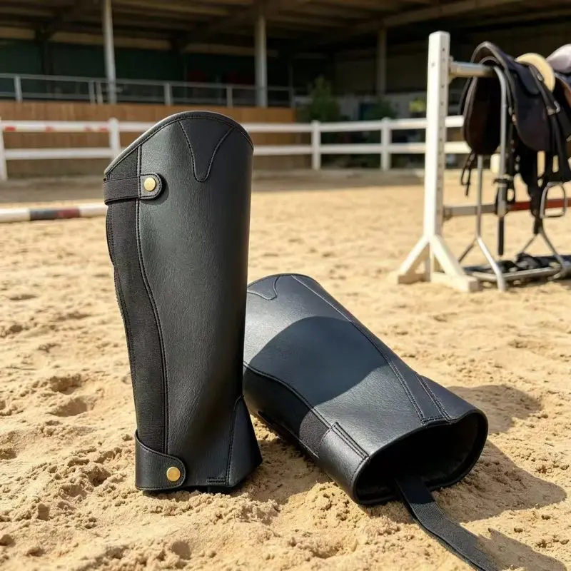 Adult Equestrian Half Chaps Synthetic Leather Zip-Up Pair Horse Riding Half Chaps Comfortable & Flexible Fit for Men & Women