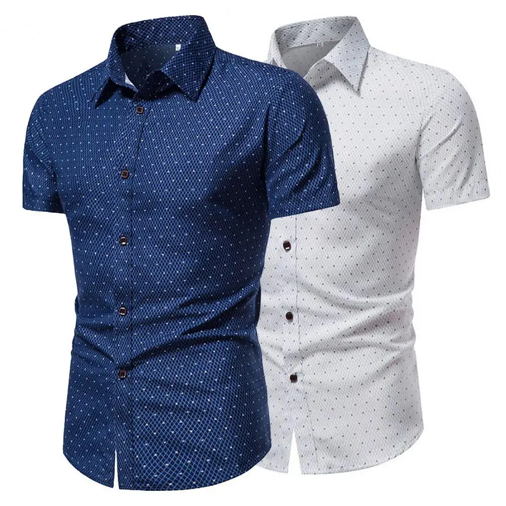 Chemise formelle à simple boutonnage pour hommes, haut d\'été, revers, imprimé à pois, chemise d\'affaires