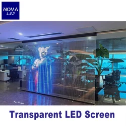 Binnen/buiten flexibel transparant LED-scherm Glasfilm Kristal LED-display Zelfklevend LED-scherm