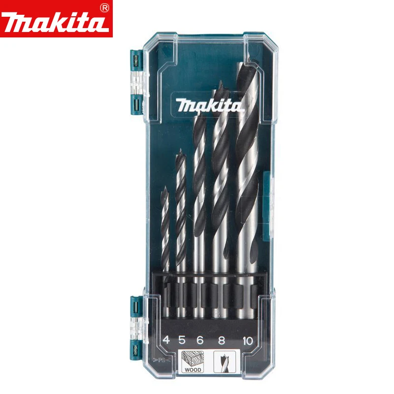 Makita D-72861 Wood Drill Bit Set 5 Piece Straight Shank Bits for Hard and Soft Wood, Chipboard, Veneered Furniture or Plywood