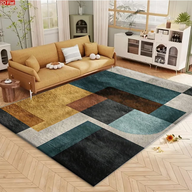 Mid Century Geometric Block Abstract Area Rug Modern Carpet Flooring for Office Living Room Interior Decoration