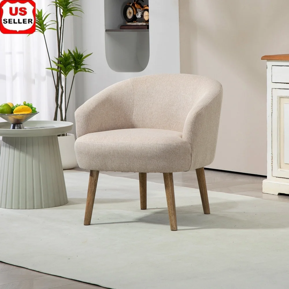 

Curved Accent Chair Comfortable Upholstered Linen Fabric Easy Assembly Modern Home Decor Classic Style Armchair Living Room