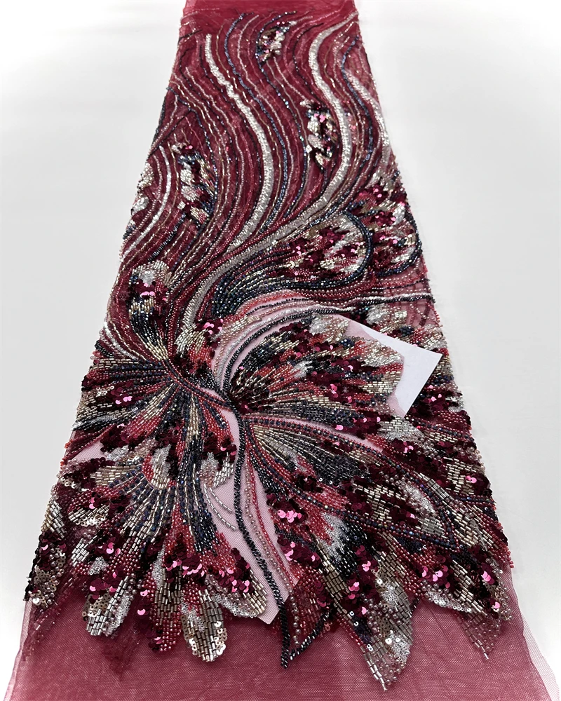 Beautiful Nigerian Sequins Party Lace African Beads Lace Fabric  High QualityAfrican French Tulle Net Lace Fabric