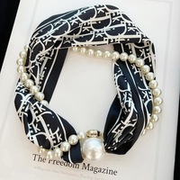 Magnetic Clasp Pearl Necklace Narrow Strip Woman Spring Summer Autumn Neck Protection Scarf for Shirts Thin Scarf 2024 Winter