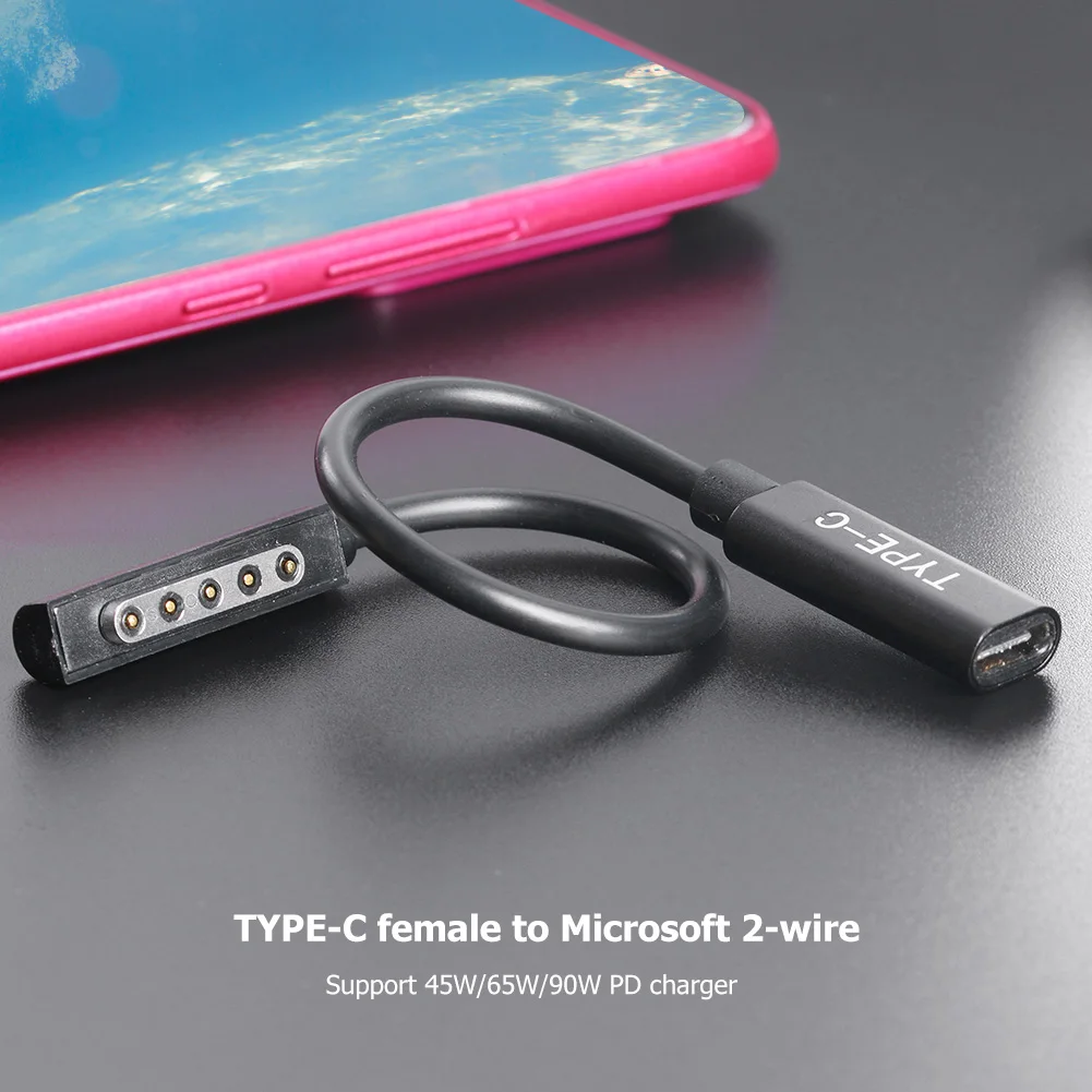 Adaptador do carregador do poder do PD do tipo C do USB, conversor, cabo de ligação da superfície, compatível com Microsoft Surface Pro 2, 65W