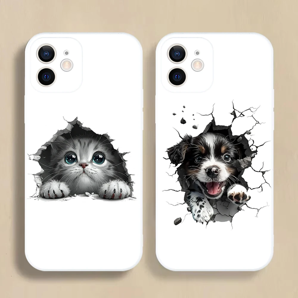 

Cute Cat Dog Phone Case For iPhone 16 15 14 13 12 11 Pro Max Mini X XS SE 7 8 Plus 16E Shockproof Silicone Soft Cover Fundas