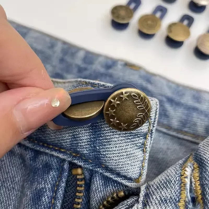 Metal Button Extender for Jeans Pants Free Sewing Adjustable Retractable Waist Buttons Instant Waistband Extender Fastener Pins