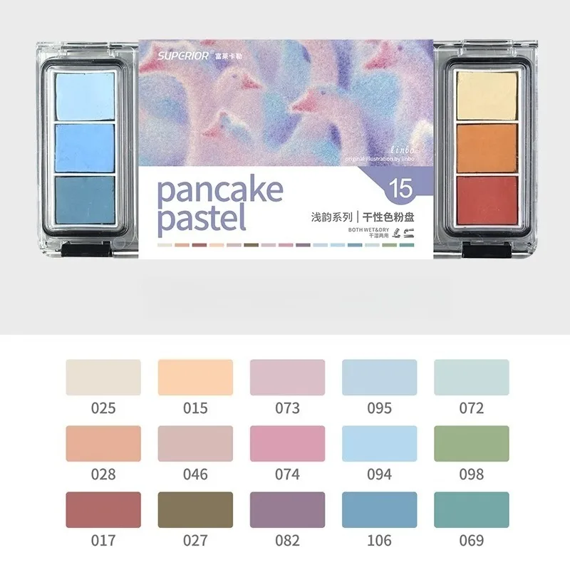 15 لونًا من سلسلة دافئة ورائعة، علبة مسحوق ملونة جافة، فن جاف ورطب، تصميم توضيحي ثنائي الغرض، رسم سريع، طلاء بالألوان المائية