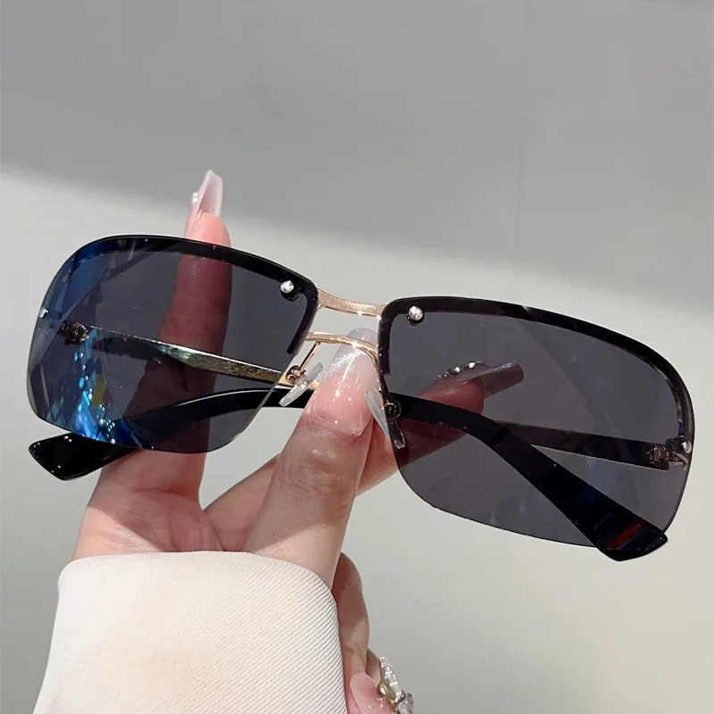 y2k Vintage Rimless Sunglasses Women For Men Luxury Brand Designer Sun Glasses Punk Popular Sexy Ladies Metal Pink Shades UV400