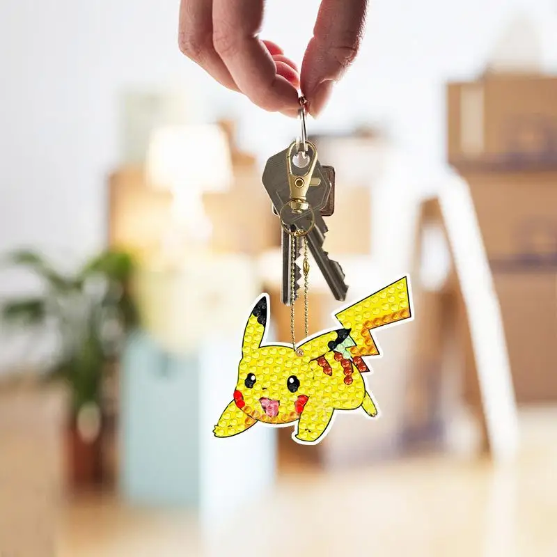 Cartoon Pikachu DIY Diamond Painting studded creative car keychain keychain women's bag accessorie