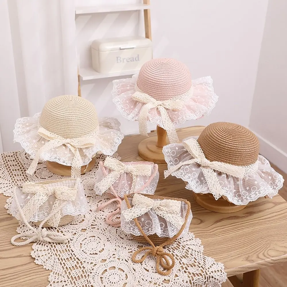 

Wide Brim Straw Hat New Lace Bowknot Beach Sun Hats Straw Fashion Beach Bucket Cap Beach