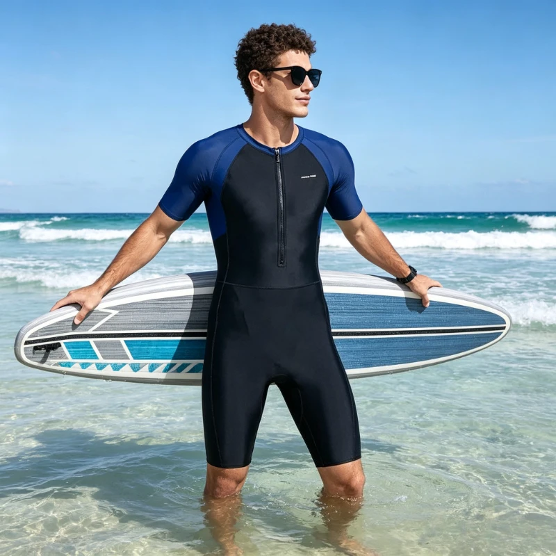Men's Full Body Swimwear Quick-Dry Breathable One-Piece Square Leg Suit with Anti-Exposure Soft Comfortable Durable Durable Wear