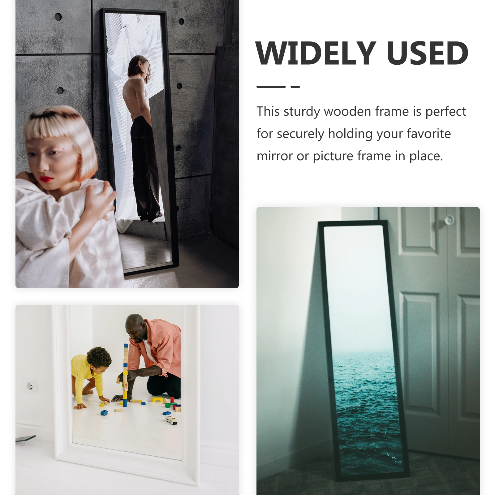 

Modern Floor Mirror Stand 25x8 Wood Base Bracket Sturdy Anti Slip Display Holder Full Length Rack Wooden Frame Artwork Support