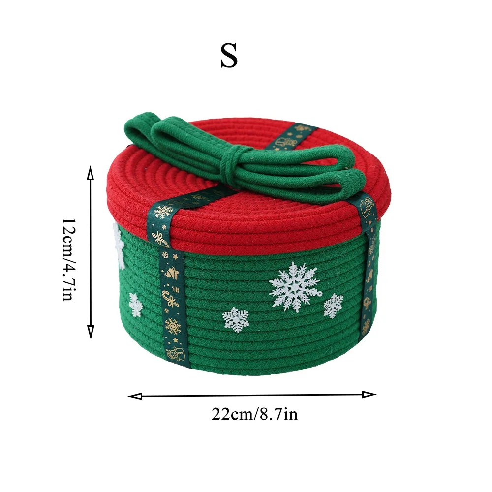 Christmas Handwoven Storage Basket Snowflake With Lid Gift Box Cotton Rope Woven  Basket For Snacks Toys
