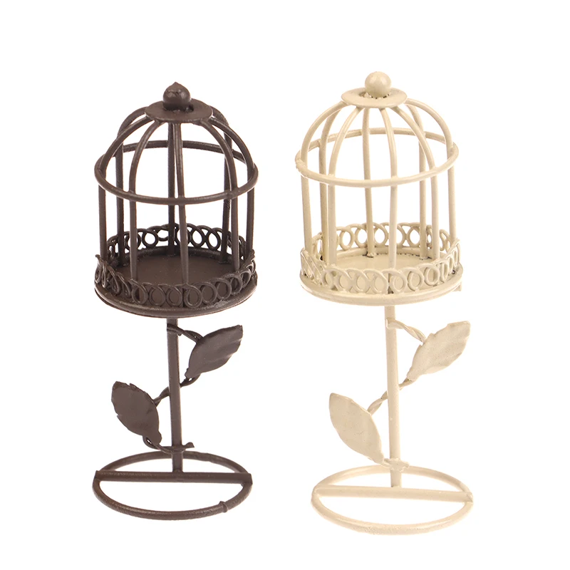 Simulation de maison de poupée, Mini Cage à oiseaux en métal, modèle de maison de poupée, décoration de jardin féerique, Micro paysage, Cage à oiseaux, ornements artisanaux, 1/12
