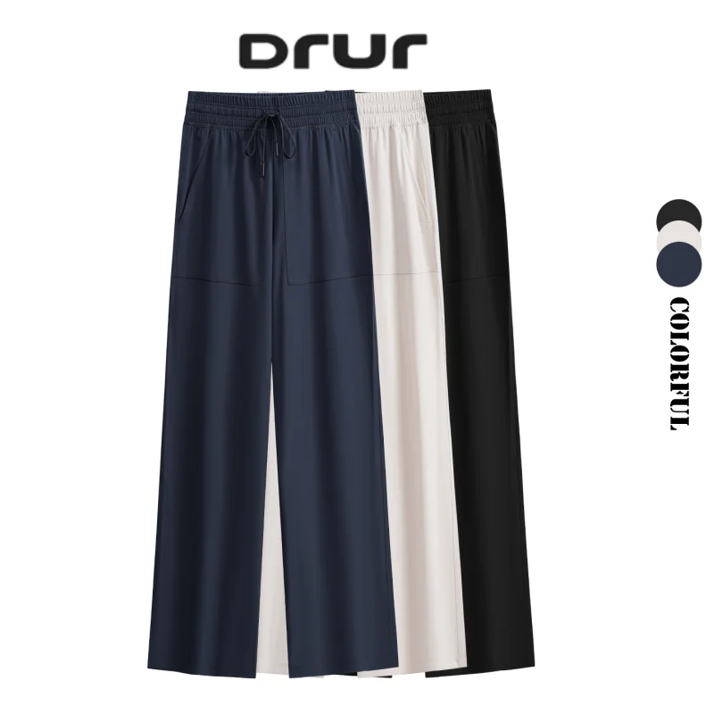 DRUR Running Pants for Women and Wide Leg Trousers with Pockets Ladies High Waisted Stretch Work Gym Joggers Loose Lounge Pants