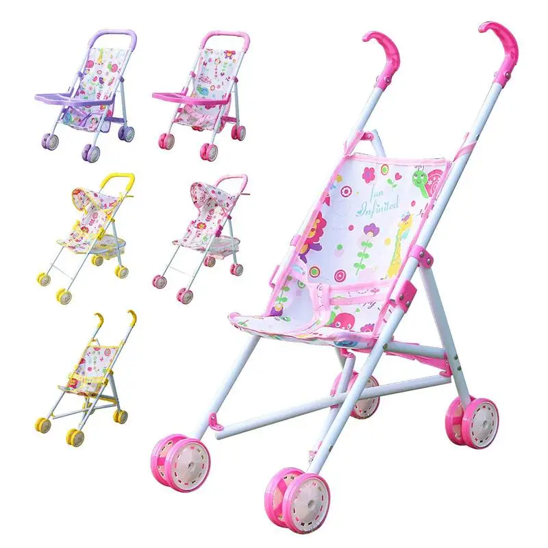 Kid Stroller Pretend Play Toys With Bottom Basket Simulation Baby Doll Light Stroller Foldable Carriage New Year Birthday Gifts