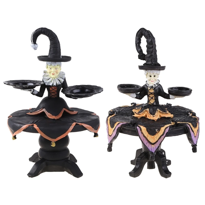 

Halloween Witch Tabletop Server with Harlequin Tablecloth Cupcake Display Stand Home Decoration Resin Statue Tray Funny Dropship