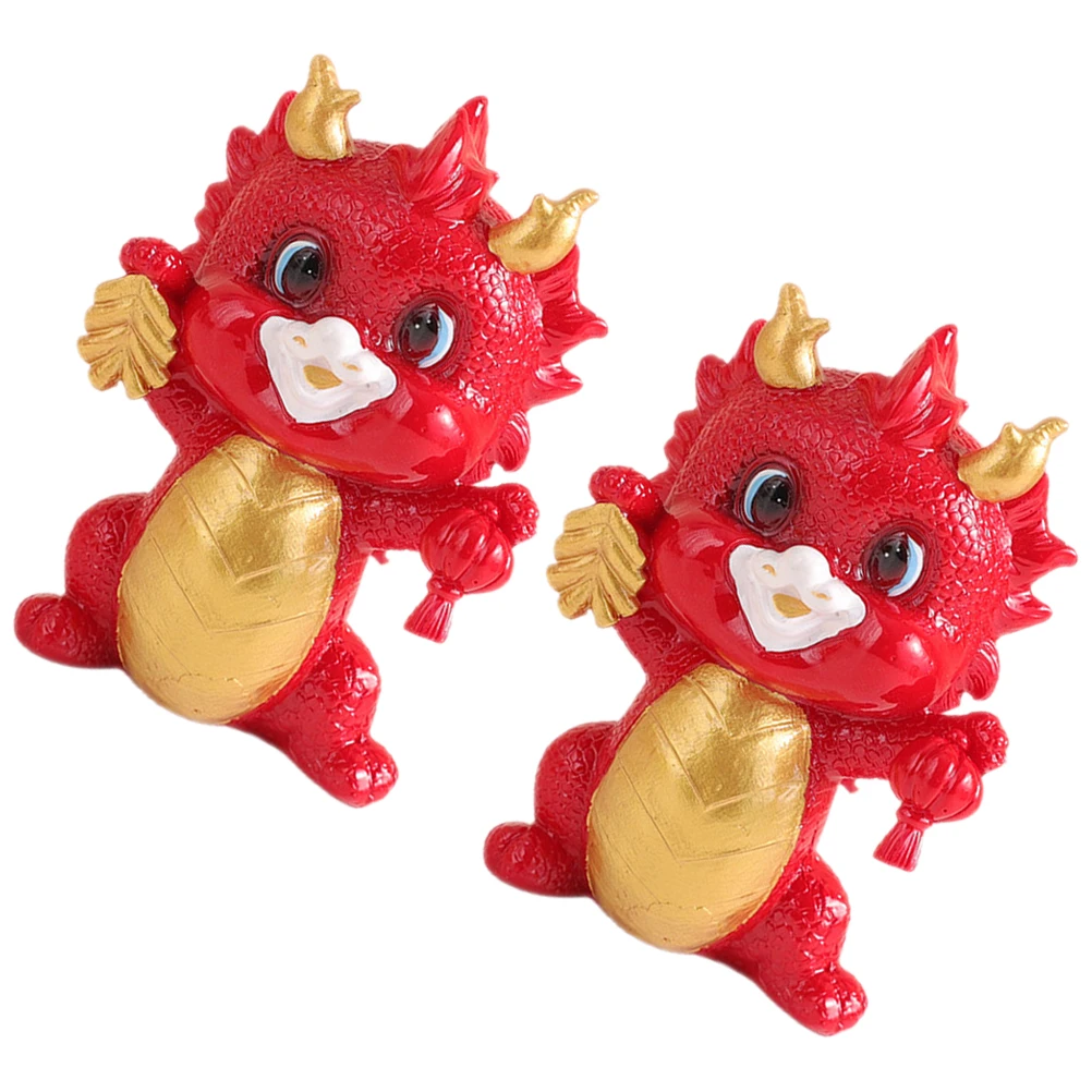 

2 Pcs Desktop Adorn Tiny naments Statue Zodiac Dragon Figurines Decor Dragon Statue Decor Figure Home Desk Decorative