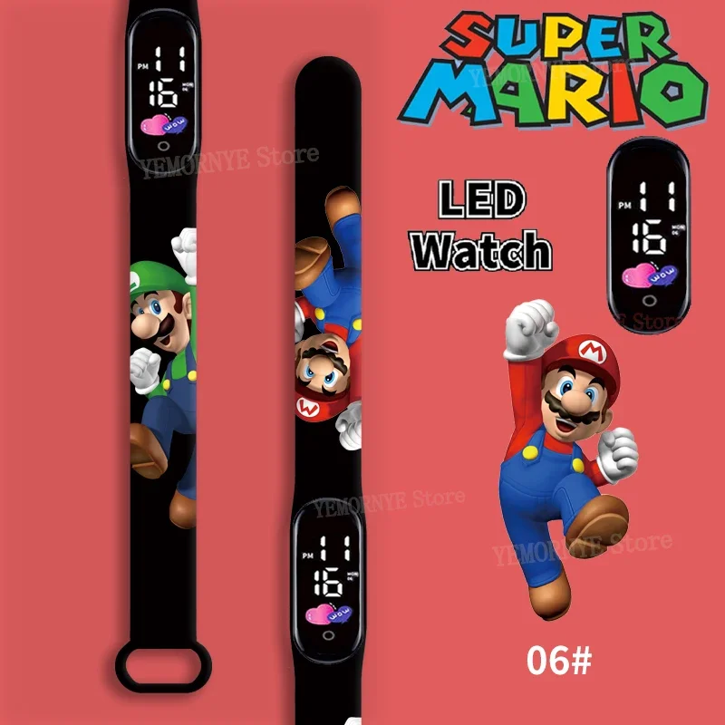 

Mario Bros Children's Watches Action Figures Luigi Princess Peach Yoshi Bowser kids Sport Wristband Waterproof Digital Watch Toy