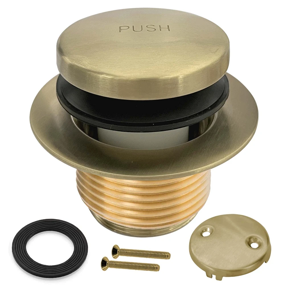 Tub Drain - Tip Toe Bathtub Drain Kit with Two-Hole Overflow Faceplate, Bathtub Drain Trim Set Assembly Bronze Gold