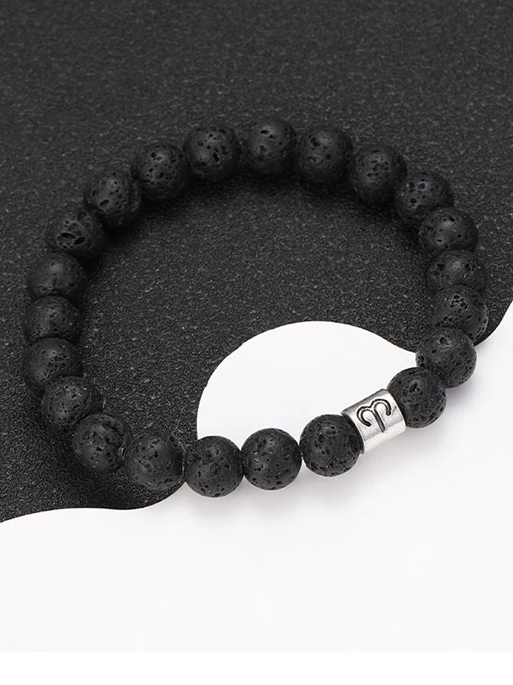 Natuursteen Lava Armbanden Ram Maagd Vissen Armbanden Dames Heren Koppels Vriendschap Sieraden 12 Sterrenbeelden Armbanden - afbeelding 2