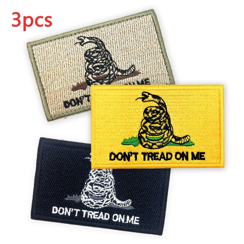 3pcs Nylon Buckle Tactical Patches Military Embroidered For Outdoor Clothing Sew On Backpack Gadsden Flag Helmet Armband Vest