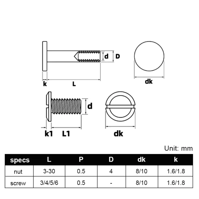 Латунные медные однотонные круглые плоские заклепки, кожаный ремень, кошелек, винт для альбома, заклепка для крепления гвоздей M4