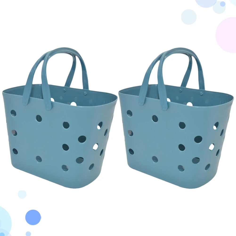 

2pcs Plastic Storage Baskets Large Capacity Laundry Organizer For Bathroom Space Saving Clothes Container With Handle Dark Blue
