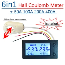 100A 200A 400A Hall Coulomb Meter Battery Monitor Charge Discharge Current Voltage Capacity Power Display 12V 24V 36V 48V 60V DC