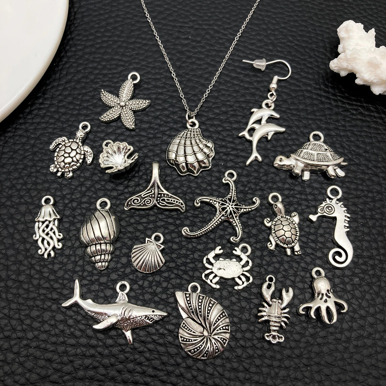 Mystic Ocean Charm Collection (20/50/100pcs) - Nautical DIY Jewelry Supplies in Aged Silver Finish - view 3