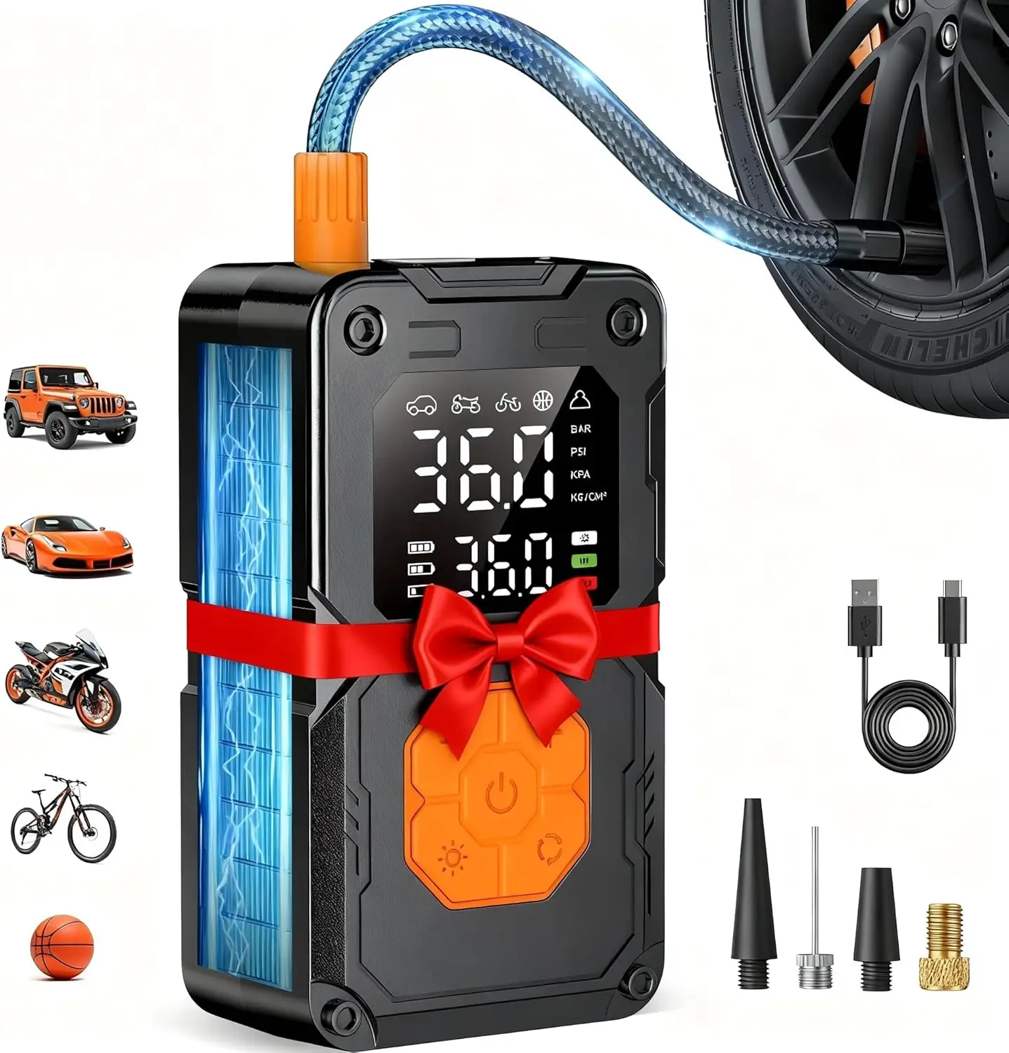 

Portable Cordless Air Compressor, 150PSI Tire Inflator with LED Light and Pressure Gauge for Car Bike Motorcycle