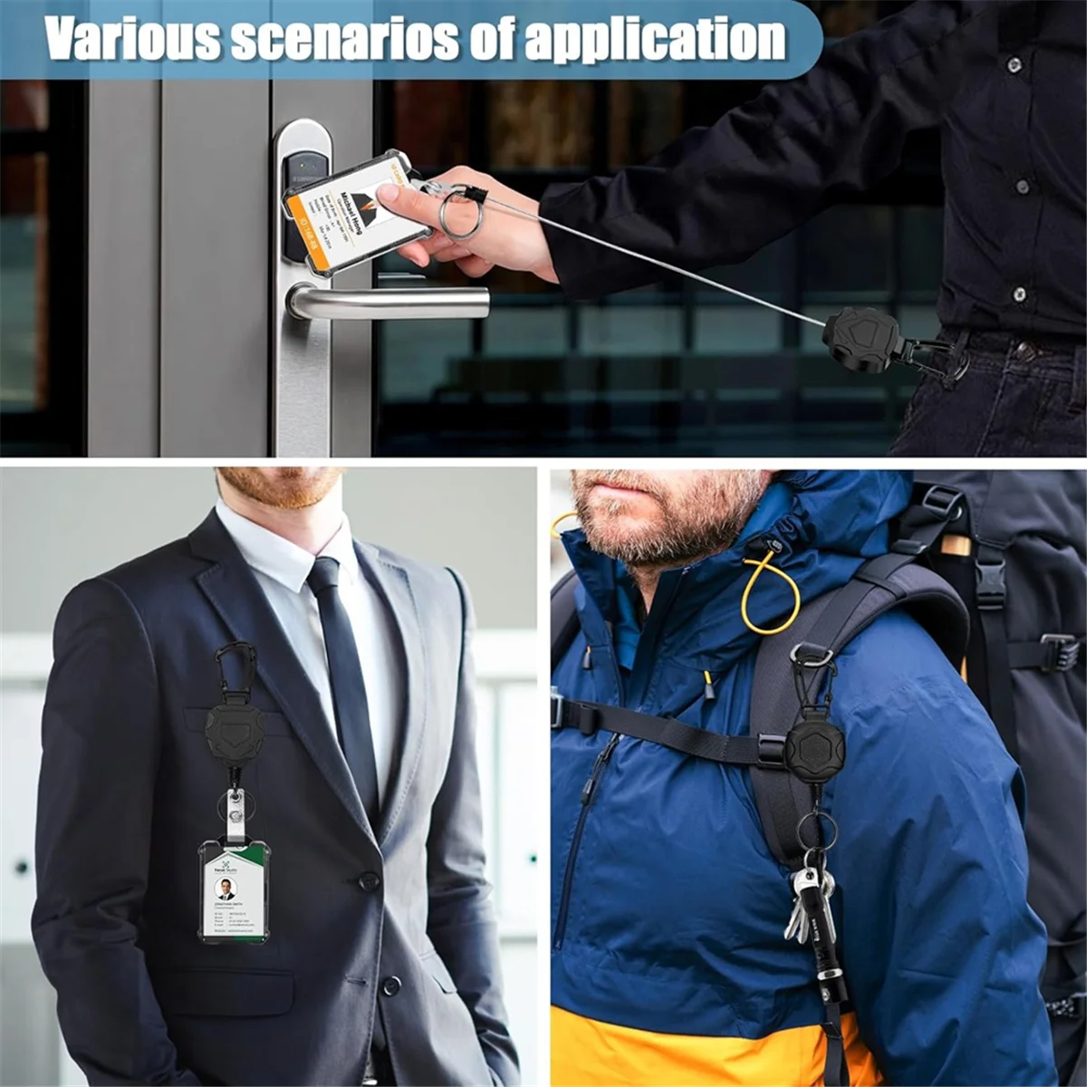 ABJS 2-пакет выдвижного держателя бейджа, прочный брелок для бейджа с катушкой и держателем удостоверения личности, выдвижной брелок на ремешке