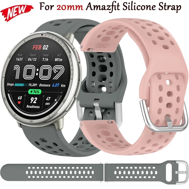 Sports Silicone Strap For Amazfit Active 3 2 Official Breathable Bracelet Wristband For Amazfit GTR 42mm/GTS 3/4 Mini/Bip 3 Belt
